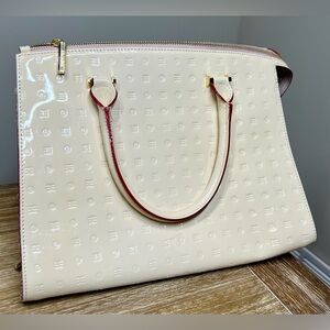 Arcadia Cream Patent Leather Snakeskin Shoulder Bag